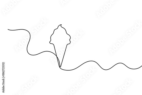 Ice cream cone continuous one line drawing in minimalist style with clean outline vector design