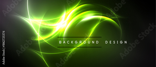 Abstract green energy flow. Bright lines create dynamic visual effect. Dark background emphasizes glowing curves, modern design element.