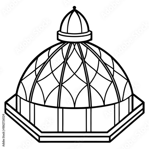 Decorative Architectural Glass Dome Roof Structure Silhouette Vector Illustration for Building Design and Urban Engineering Graphics