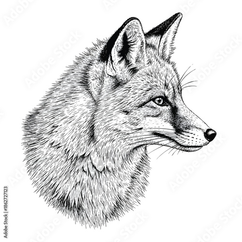 Beautiful Wild Fox Head Detailed Artistic Drawing Illustration