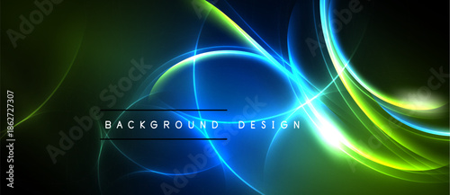 Abstract vibrant lines create dynamic energy. Blue, green hues blend, forming modern background design. Smooth curves suggest motion, light.