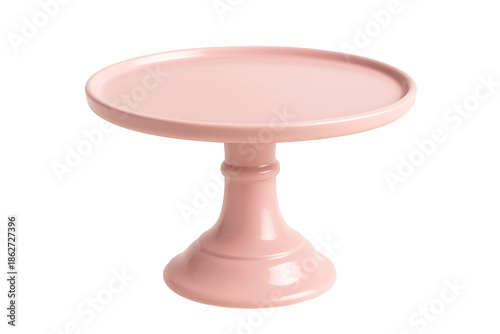 Pink ceramic cake stand isolated on white background representing dessert serving plate minimal pastel design for elegant bakery presentation pastry display and modern kitchen decoration
