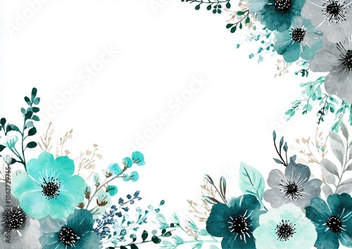 Elegant teal and gray floral bouquet clipart for creative projects and decorations