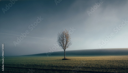 Landscape bare tree standing in the middle of a field