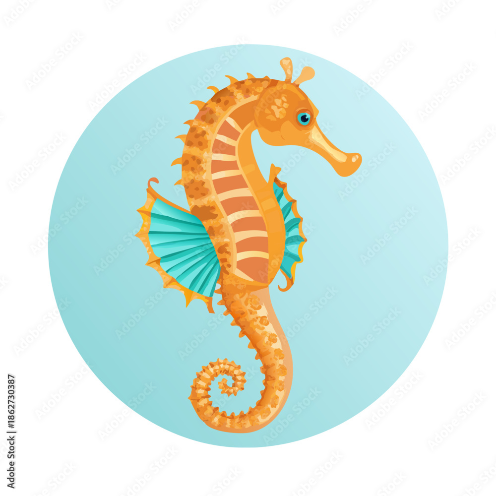 Fototapeta premium A cute green sea horse cartoon and funny vector illustration of a cartoon octopus designed as a Chinese dragon style nature symbol isolated on water for the year of the reptile ocean art pattern