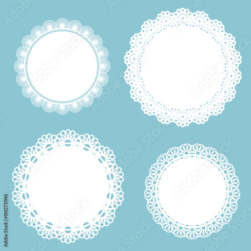 白い丸型レース模様の装飾素材｜繊細で上品な円形レース　White Round Lace Pattern Decorative Material – Elegant Circular Lace