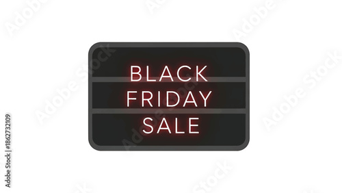 A rectangular graphic with the text "BLACK FRIDAY SALE" in three lines, white text with a red glow, set against a dark grey background