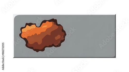 A rectangular gray graphic with a rounded edge and a textured surface. An abstract brown-orange shape is in the upper left. The image is on a white background