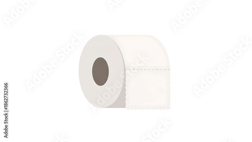 A roll of white paper with a central dark core is depicted on a white background. It's partially unraveled with a perforated sheet visible