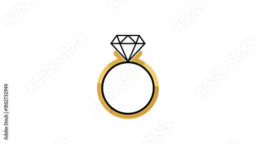 A ring with a diamond at the top, illustrated with gold and black elements on a white background. This design is clean and simple
