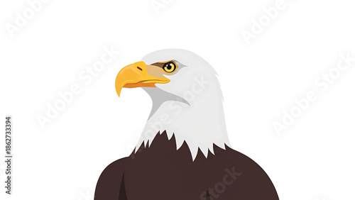 A regal avian portrait with a white head, a piercing yellow eye, and a prominent yellow beak, set against a stark white backdrop