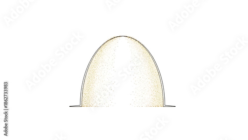 A semi-circular shape is outlined with a black line, a textured filling inside. The bottom portion is flat with short horizontal lines