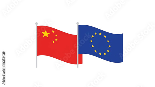 A side-by-side illustration shows two flags with waving fabric against a white background. One features a gold star