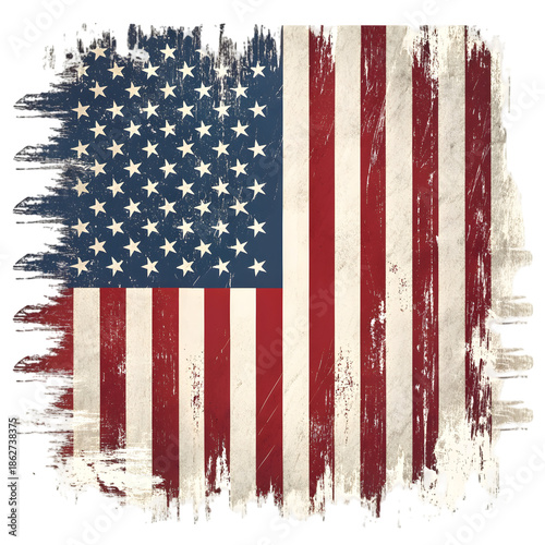 Vintage USA Flag Grunge Texture: Patriotic Symbolism & Rustic American Art on transparent background