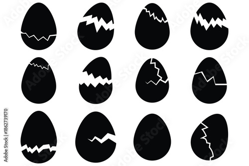 Set of Easter eggs. Easter egg icon set. Broken Easter egg silhouette symbol elements. Easter egg icon, vector. Crack Easter egg icon. Cracked eggs symbols. Vector illustration icon.