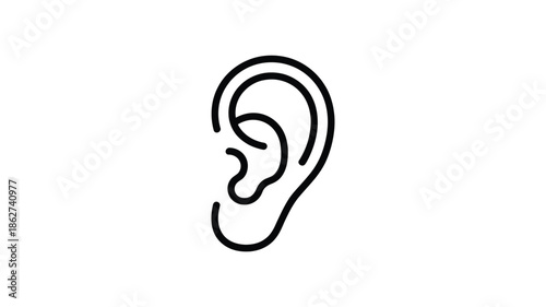 Simple black and white line drawing of a human ear isolated on white background