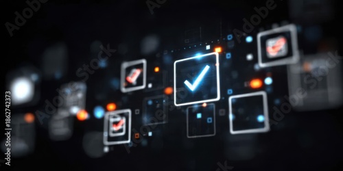 Visual concept using digital certification and quality assurance interface for standard compliance document approval verified checkmark audit transparency and validation system