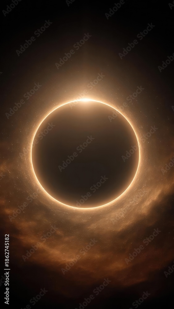 Obraz premium Annular solar eclipse (ring of fire): Sun forms a bright ring around the Moon. Concept Annular Eclipse, Ring of Fire, Solar-Moon Alignment, Bright Ring, Celestial Phenomenon