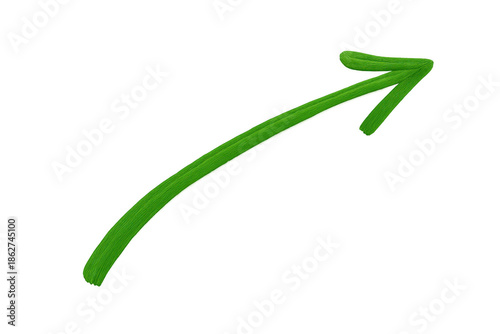Hand drawing green arrow pointing up and right, indicating direction, growth, and progress on transparent background