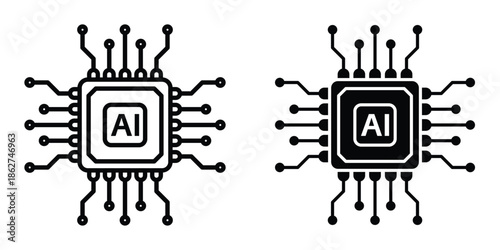 AI chip icons multiple style collection. icon in vector. Logotype