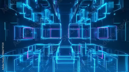 Futuristic Neon Blue Neon Boxes Animation.