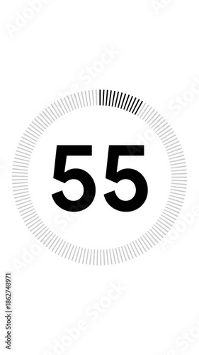 1 minute or 60 second countdown with circle animation, 60 to 0 animation countdown. vertical 4K video