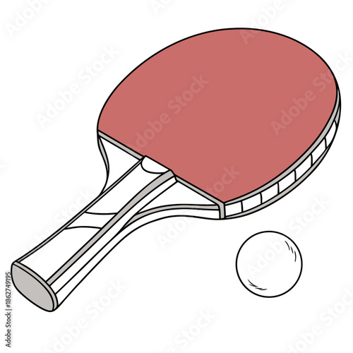 Table Tennis Paddle and Ball Isolated on White Background