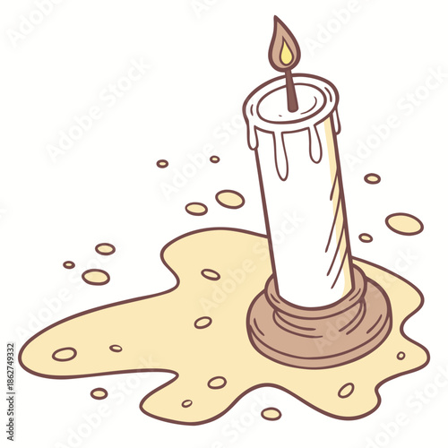 Wax Candle Melted Top View on White Background Vector