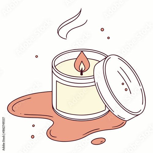 Wax Candle Melted Top View on White Background Vector