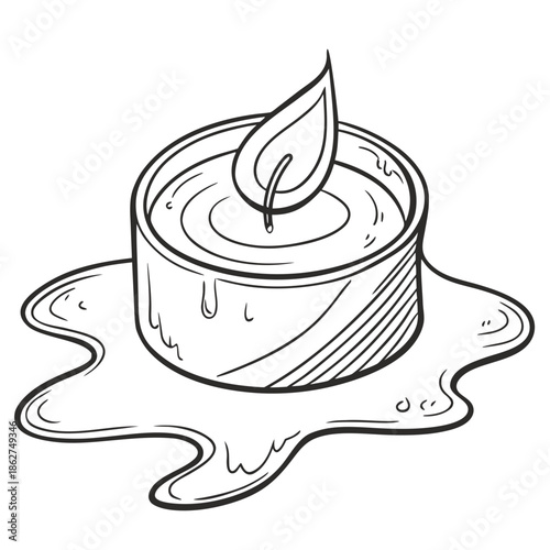 Wax Candle Melted Top View on White Background Vector