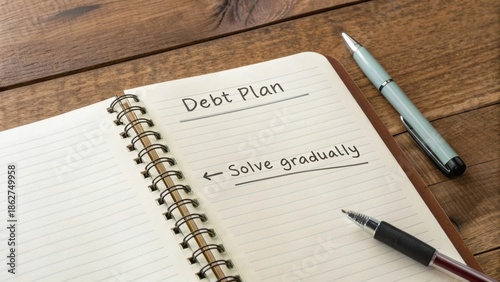 Strategic Debt Management Plan for Financial Success and Gradual Problem Solving Using Notebook and Pens