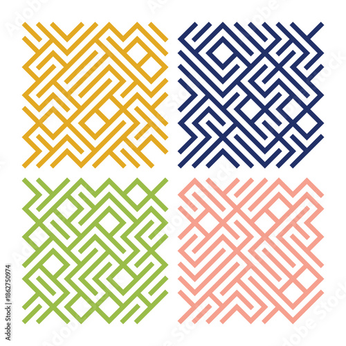 Collection of colorful geometric simple seamless patterns - bright symmetric textures. Vector repeatable minimalistic backgrounds. 
