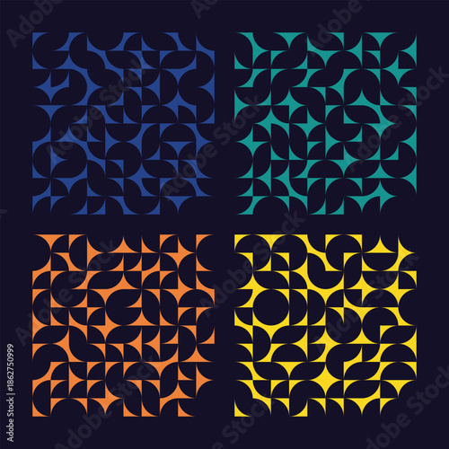 Collection of colorful geometric simple seamless patterns - bright symmetric textures. Vector repeatable minimalistic backgrounds. 
