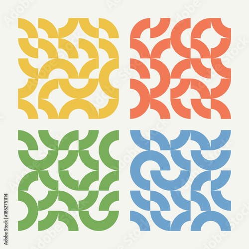 Collection of colorful geometric simple seamless patterns - bright symmetric textures. Vector repeatable minimalistic backgrounds. 
