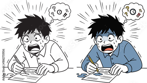 Stressed student overwhelmed with complex math problems and deadline anxiety