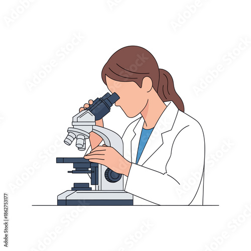 Scientist looking through microscope, research and discovery concept