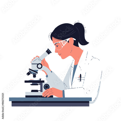 Female scientist working with microscope, laboratory research, scientific discovery, medical analysis