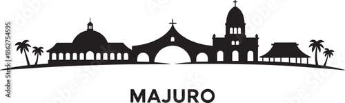 Majuro city skyline silhouette marshall islands landmark vector illustration on curved horizon