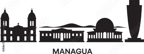 Managua nicaragua city skyline black silhouette vector illustration landmark travel famous urban view icon.