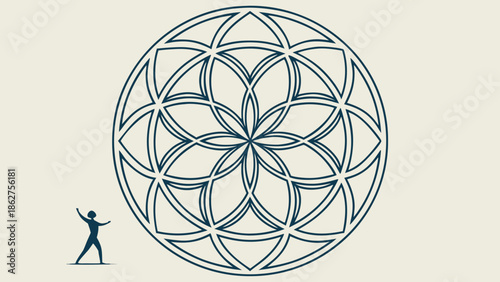 “Modern mandala line art, symmetric geometric pattern, clean thin stroke, relaxing coloring design SVG”