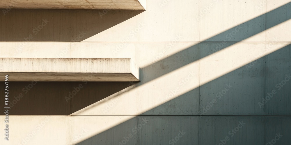 Fototapeta premium Concrete stairs with shadows cast by sunlight, creating a geometric pattern.