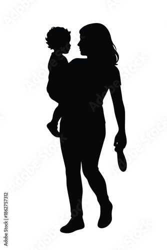 Baby carrying mother silhouette crafted for nurturing parenting vector visuals.