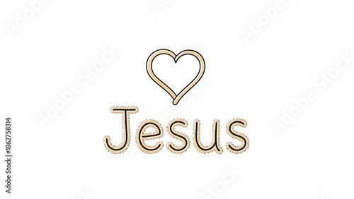 A simple graphic featuring the word "Jesus" with a heart above it. The text and heart are outlined in black and the font is playful