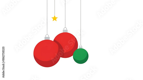 A simple graphic featuring three hanging ornaments and a single star, rendered with a textured look against a plain white background