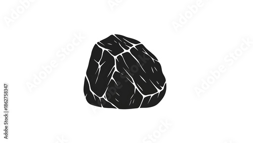 A simple, graphic illustration of a dark gray rock with visible fracture lines. The rock is placed centered on a white background