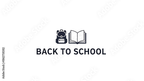 A simple graphic, with a backpack and an open book alongside the text "BACK TO SCHOOL". All in dark blue on a white background