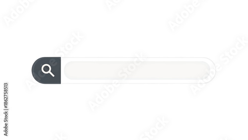 A simple, horizontal search bar design. A magnifying glass icon on a dark background is located on the left. The background is white
