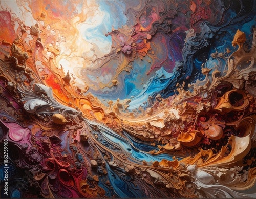 Abstract Swirls of Color - A Dynamic and Textured Artistic Composition.