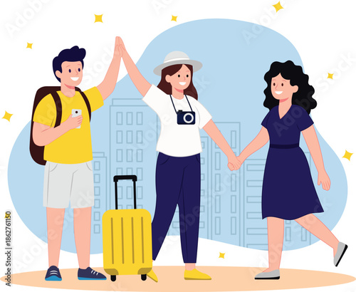 Tourist Meeting Friends While Traveling