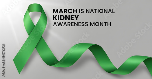 Green ribbon for National Kidney Awareness Month